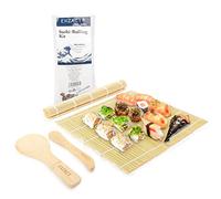 Exzact Kit de bambú para enrollar sushi 4 piezas - 2 x esteras, 1 x paleta de arroz, 1 x esparcidor de arroz, Todo natural (EX-SR04)