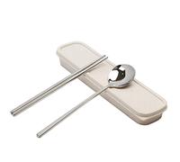 EXZACT Palillos y Cuchara en Bolsa de Transporte, Cubiertos de Acero Inoxidable 18/10 - Bento Coreano y Japonés - Apto para Lavavajilla