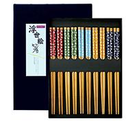 Exzact Set de regalo para palillos 10 pares de palillos de bambú natural reutilizables en una hermosa caja negra hecha a mano - Estilo japonés decorado