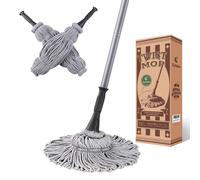 Eyliden Trapeador con 2 Cabezales Reutilizables, fácil de escurrir, con Mango Largo de 57.5 Pulgadas, mopas húmedas para Limpieza de Suelos, Limpieza de Madera Dura, Vinilo, Azulejos y más (Gris)