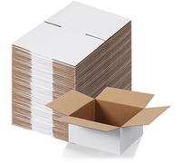 EYMPEU Cajas de Cartón 20,4x20,4x10,2cm Con Tapa, Pack 40 Cajas Pequeñas Onduladas, Blanco