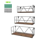 EYMPEU Estanteria Pared de Madera y Metal, 3 Pack, Estantes Flotantes Rusticos para Cocina, Baño, Despacho y Salon, Baldas Colgantes como Decoracion y Organizador de Hogar y Oficina