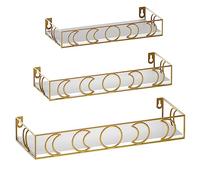 EYMPEU Estanteria Pared De Madera Y Metal, Juego De 3, Baldas Flotantes Pared con Diseño De Luna, Estante Flotante Pared Almacenamiento Y Organización En La Cocina, Baño, Oficina, Salón (Dorado).