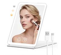 EYMUOBC Espejo Maquillaje con luz,3 Colores de luz,Brillo Ajustable,Espejo cosmético con 72 Luces LED,1500 mAh Recargable,Espejo Plegable con funcin de Memoria,Ideal para tocadores y Uso en Viajes