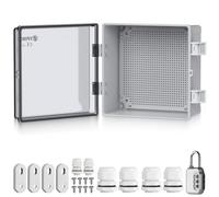 EYPINS Caja Estanca Exterior Electrica Impermeable IP67 30x30x17cm | Cuadro Eléctrico Superficie con Carcasa ABS,Cajas de Empalmes Transparente,Candado de combinación,para Exterior Garaje Sótano