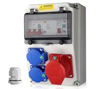 EYPINS Distribuidor de Corriente para Construcción con LS+FI, Distribuidor de Pared 2x 230V Enchufes Schuko 16 Enchufes CEE 16A, IP66, ABS Ignífugo para Interiores, Exteriores, Talleres y Fábricas