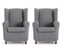 Eysa Llion Funda de sillón elástica para sillón Orejero de 70cm-90cm de Respaldo orientativamente (si el Respaldo Mide más de 85 cm, Elegir Otro Modelo con Talla Mayor), Color Gris. (Paquete de 2)