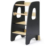 Ezebaby Torre de Aprendizaje, Torre Aprendizaje para Niños, Altura Ajustable, Torre Montessori Madera con barandilla de Seguridad extraíble, para Bebés de 1,5 a 6 Años (Negro)