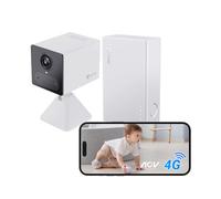 EZVIZ 4G Kit de Camara de Vigilancia Bateria 2000mAh y Power Bank de 5200mAh, 2K Camara Interior de Seguridad, Audio Bidireccional, AI Deteccion Humana, 512GB Tarjeta(No Incluido), CB2 Blanco