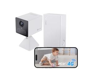 EZVIZ 4G Kit de Camara de Vigilancia Bateria 2000mAh y Power Bank de 5200mAh, 2K Camara Interior de Seguridad, Audio Bidireccional, AI Deteccion Humana, 512GB Tarjeta(No Incluido), CB2 Blanco