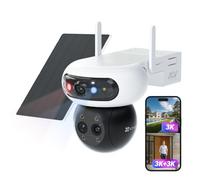EZVIZ Cámara 15MP(5+5+5 MP) Vigilancia WiFi Exterior Solar,Bateria,Zoom Mixto 12x,Triple Lente 3K,sin Cables,360°,AOV,Detección IA de Persona,CB90F Kit