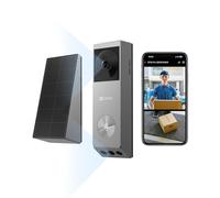 EZVIZ Timbre Inalámbrico Exterior con Doble Cámara y Panel Solar, 2K+ 2MP, Detección de Personas/Paquete,Visión Nocturna en Color,Cambiador de Voz,32GB eMMC Incorporado,Impermeable,EP3x Pro
