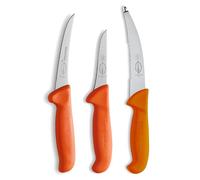 F. DICK ErgoGrip 82556200 - Juego de 3 cuchillos de caza al aire libre (cuchillo de apertura de 15 cm, cuchillo deshuesador curvo rígido de 13 cm, cuchillo rizado recto de 10 cm, HRC 56°), color