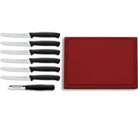 F. DICK juego de cuchillos incl. tabla de cortar y pelador de verduras (6 x cuchillos multiusos, hoja de 11 cm, 1x tabla con ranura para zumo, 265x325x18 mm, 1 x pelador)