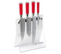 F. DICK Red Spirit Knife Block 4Knives (4 piezas, cuchillo de oficina Santoku cuchillo de cocina cuchillo de pan, juego de cuchillos, acero X55CrMo14, 56° HRC) 8177200-05