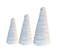 F Fityle 3 Piezas Cono de Manualidades Conos para Decoración de de Navidad Elementos Artesanales Festivos Base Abierta para DIY Elaborados en Cuerda, Blanco Y Dorado