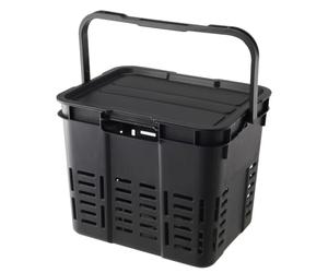F Fityle Contenedor de Almacenamiento Exterior Caja Organizador Recipiente Baúl con Tapa Diseño Robusto Apilable para Espacios Estrechos y Cierre Seguro, Negro, 34 26.2 26.5 16L
