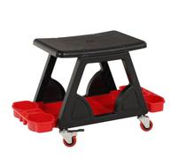 F Fityle Taburete Rodante Automotriz con Asiento Acolchado Banco Mecánico Carro de Detallado Silla Baja con Ruedas Compartimentos Laterales y Organización, Negro Y Rojo, Style to 2