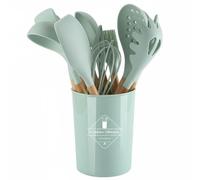 F Fityle Utensilios de Cocina de Silicona Set Completo Herramientas Espátulas Resistente a 230 °c con Mango de Madera y Recipiente Adecuado para Cocina Familiar Estudiantes Uso, Light Green
