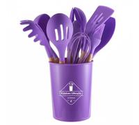 F Fityle Utensilios de Cocina de Silicona Set Completo Herramientas Espátulas Resistente a 230 °c con Mango de Madera y Recipiente Adecuado para Cocina Familiar Estudiantes Uso, Purple