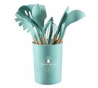F Fityle Utensilios de Cocina de Silicona Set Completo Herramientas Espátulas Resistente a 230 °c con Mango de Madera y Recipiente Adecuado para Cocina Familiar Estudiantes Uso, Dark Green