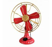 F Fityle Ventilador Mesa Vintage Pintado a Mano Ventilador Ornamental Estilo Europeo Clásico para Oficina, Cafetería, Escaparate, Rojo