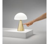 Fabas Luce Lámpara de mesa LED Blip, latón/blanco, cristal, CCT, regulador táctil