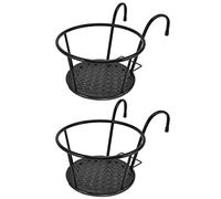 Fabater Cesta para Maceteros Colgantes, 2 Piezas, Soporte para Plantas con Barandilla Colgante de Arte de Hierro para Decoración Al Aire Libre de Patio, Balcón, Porche, Estante para Macetas de Metal