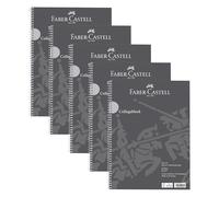 FABER-CASTELL 10419 - Cuaderno de clase DIN A4 cuadriculado, 5 cuadernos de 80 hojas cada uno, papel 90 g/m², bloc de notas gris