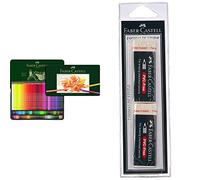 Faber-Castell 110011 - Estuche de metal con 120 ecolápices polychromos, multicolor & Blister 2 gomas de borrar Goldfaber blanco