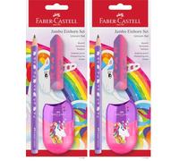 Faber-Castell 111528 - Set de escritura Unicornio con lápiz jumbo, sacapuntas y goma de borrar, set escolar para niños (Paquete de 2)