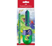 Faber-Castell Set de escritura 111529 Dino – lápiz jumbo, sacapuntas y goma, para niños
