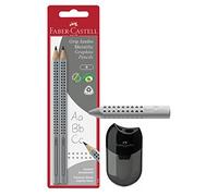 Faber-Castell 111997-2 Jumbo Grip - Lápices (dureza B, color del cuerpo: plateado (+ sacapuntas negro y goma de borrar triangular gris)