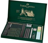 Faber-Castell 112974 - Estuche de Metal con 3 Lápices de Colores Acuarelables - 9 grafitos 9000-3 grafito Pitt puro - 3 Grafitos y Accesorios - Multicolor