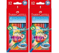 Faber-Castell 114413 - Estuche de Cartón con 12 Ecolápices de Colores Acuarelables + Pincel (Paquete de 2)