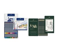 Faber-Castell 114648 - Estuche de metal con 48 ecolápices acuarelables hexagonales Goldfaber Aqua, surtidos + 9000 - Set de 12 lápices para dibujo artístico