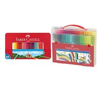 Faber-Castell 115894 - Estuche de metal con 60 lápices de color, con forma hexagonal & 155579 - Maletín con 80 rotuladores Connector, colores surtidos