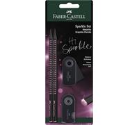 Faber-Castell - Juego de escritura Sparkle Midnight Rose - 2 lápices, 1 goma y 1 sacapuntas