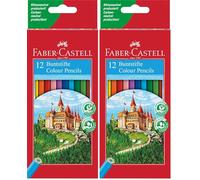 Faber-Castell 120112 - Estuche cartón con 12 lápices hexagonales multicolor, lápices escolares de colores (Paquete de 2)