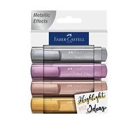 Faber-Castell 154623 - Pack 4 Textliner 46 Metálicos - Plata - Rubí - Rosa - Oro.