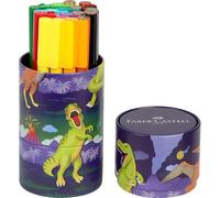 FABER-CASTELL 155546 - Juego de rotuladores Connector Dino, caja metálica de 20 piezas, lavables, juego de colorear para niños