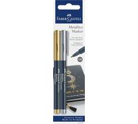 FABER-CASTELL 160796 - Rotuladores metálicos con punta de fibra, grosor de trazo de 1,5 mm, aptos para muchas superficies, con efecto metálico en dorado y plateado, juego de 2