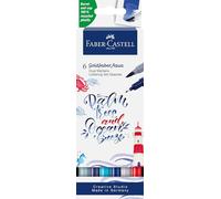 Faber-Castell 164519 - Goldfaber Aqua Dual Marker, Sea, Con Punta De Pincel Y Punta Fineliner, Estuche De 6 Lápices