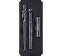 FABER-CASTELL 201626 - Set de regalo Grip Edition, All Black, con pluma estilográfica M y bolígrafo XB en estuche metálico