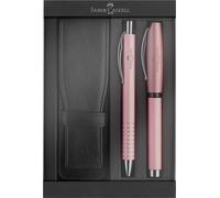 FABER-CASTELL 202188 Essentio - Set de regalo de aluminio rosa con pluma estilográfica, bolígrafo y estuche para bolígrafos