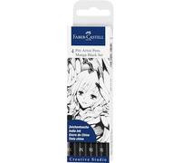 FABER-CASTELL 267121 - Set de rotuladores con 4 rotuladores, puntas finas, pincel suave y caligrafía suave en negro