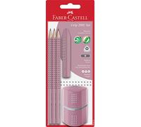 FABER-CASTELL 580073 - Set de lápices Grip 2001, 5 piezas con 3 lápices, goma de borrar y sacapuntas, rose shadows