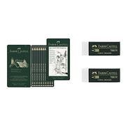Faber-Castell 9000 - Set de 12 lápices para dibujo técnico + Blister 2 gomas de borrar Goldfaber blanco