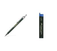 Faber-Castell B-136700 - Portaminas TK-Fine con goma de borrar y 3 minas finas graduación HB, trazo 0.7 mm color negro & Faber Castell B-9067-2H - Blíster tubo de 12 minas, 0.7 mm 2H, color negro