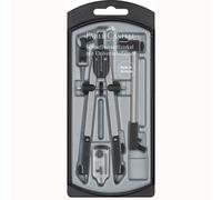 Faber Castell Compás de Ajuste Rápido con Adaptador Universal, Alargadera y Accesorios para Circunferencias de hasta 390 mm